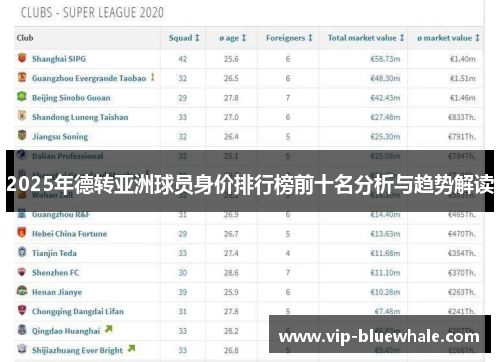 2025年德转亚洲球员身价排行榜前十名分析与趋势解读
