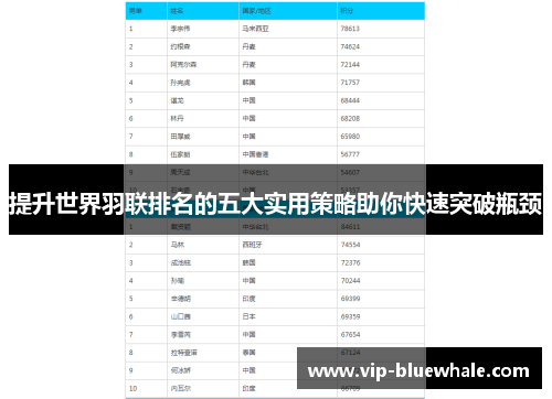 提升世界羽联排名的五大实用策略助你快速突破瓶颈